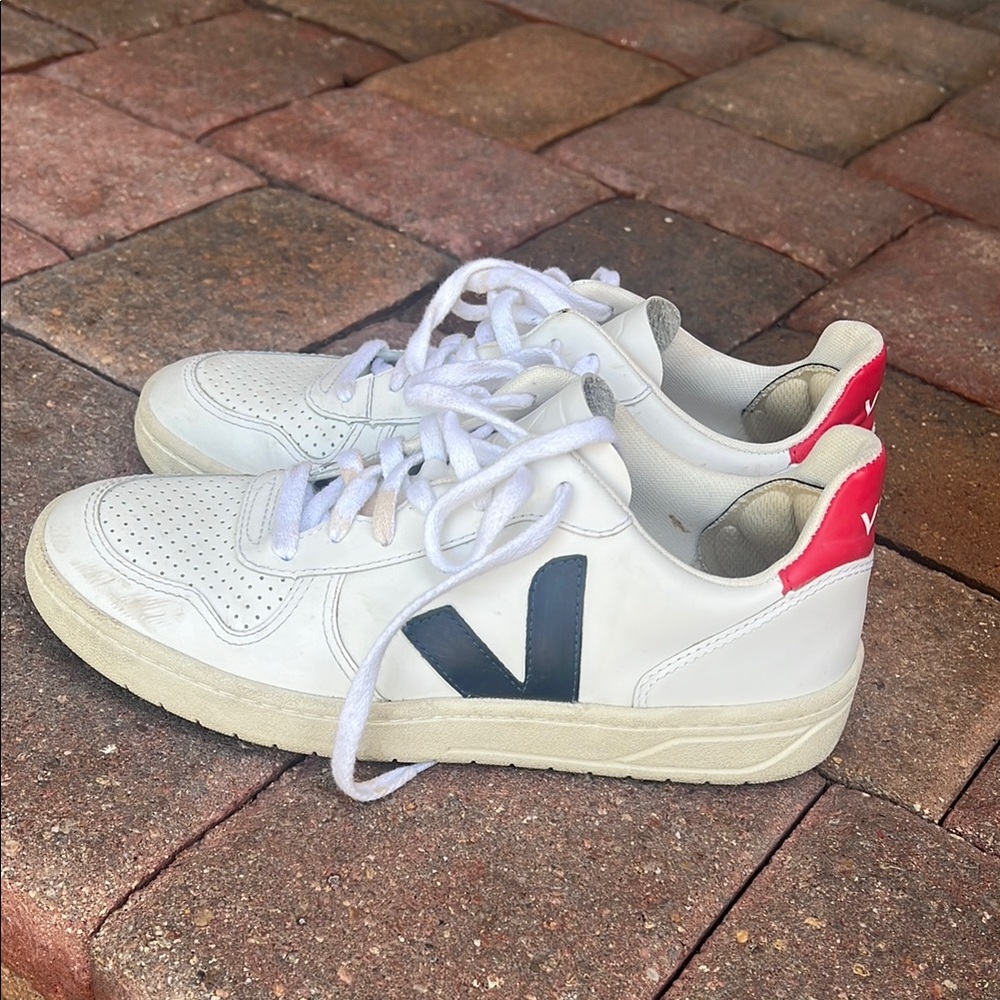 Veja White Sneakers with Black and Red Details